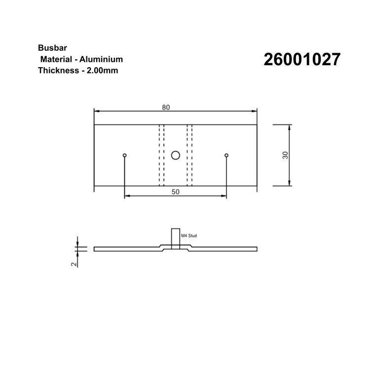 Aluminium Bus Bar 80X30X2 Stud - Image 2
